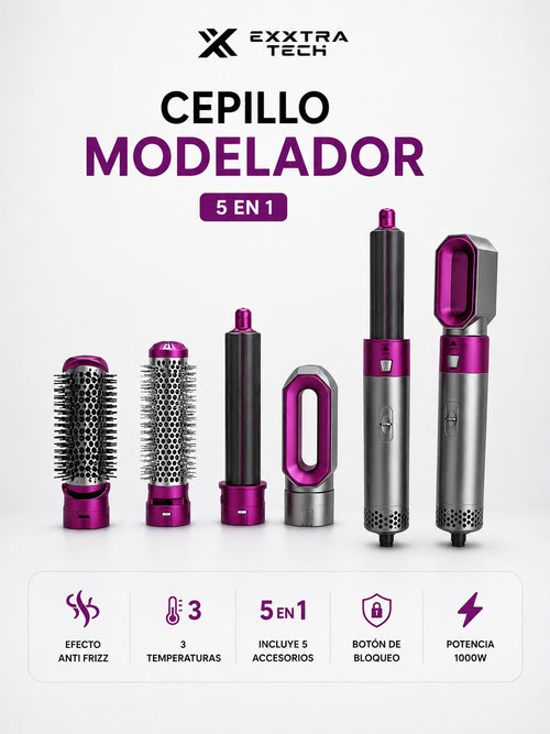 Cepillo Modelador 5 en 1 con Rizador y Alisador – 1000W, 3 Temperaturas, Anticrespo