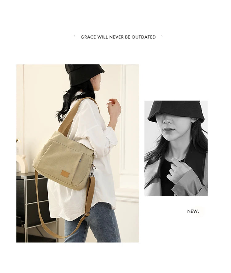 Bolso de Hombro de Lona Retro Bolso Bandolera Casual de Gran Capacidad para Mujer