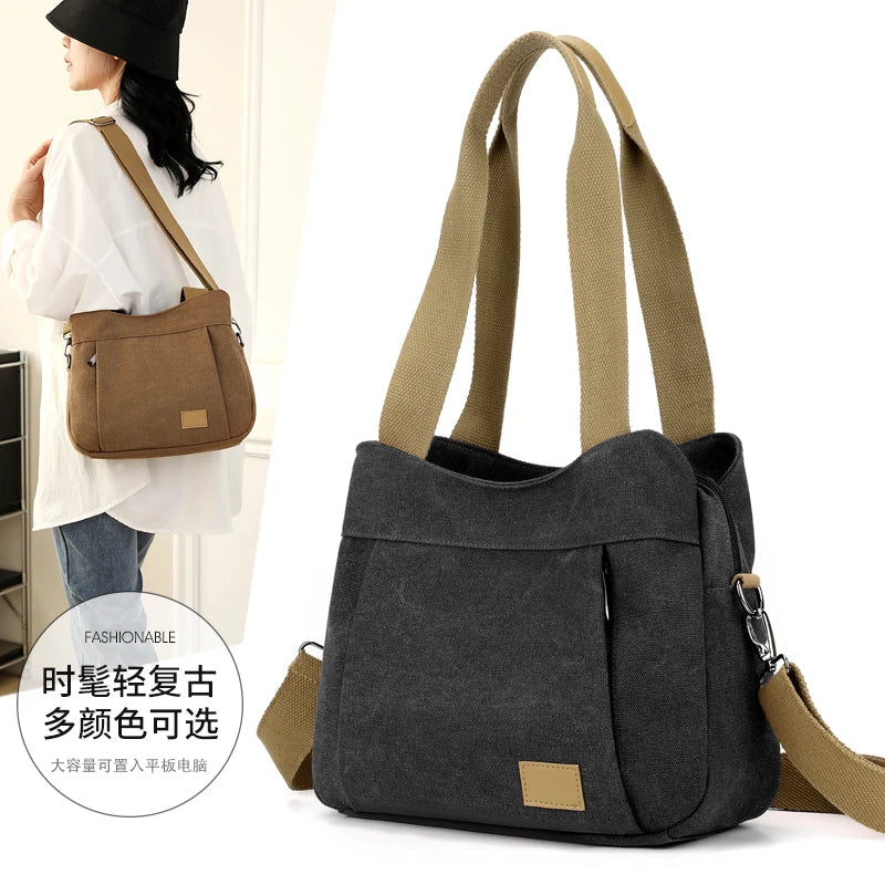 Bolso de Hombro de Lona Retro Bolso Bandolera Casual de Gran Capacidad para Mujer