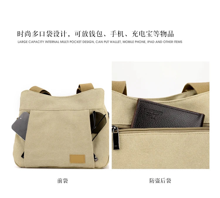 Bolso de Hombro de Lona Retro Bolso Bandolera Casual de Gran Capacidad para Mujer