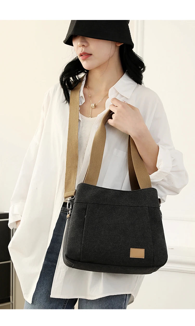 Bolso de Hombro de Lona Retro Bolso Bandolera Casual de Gran Capacidad para Mujer