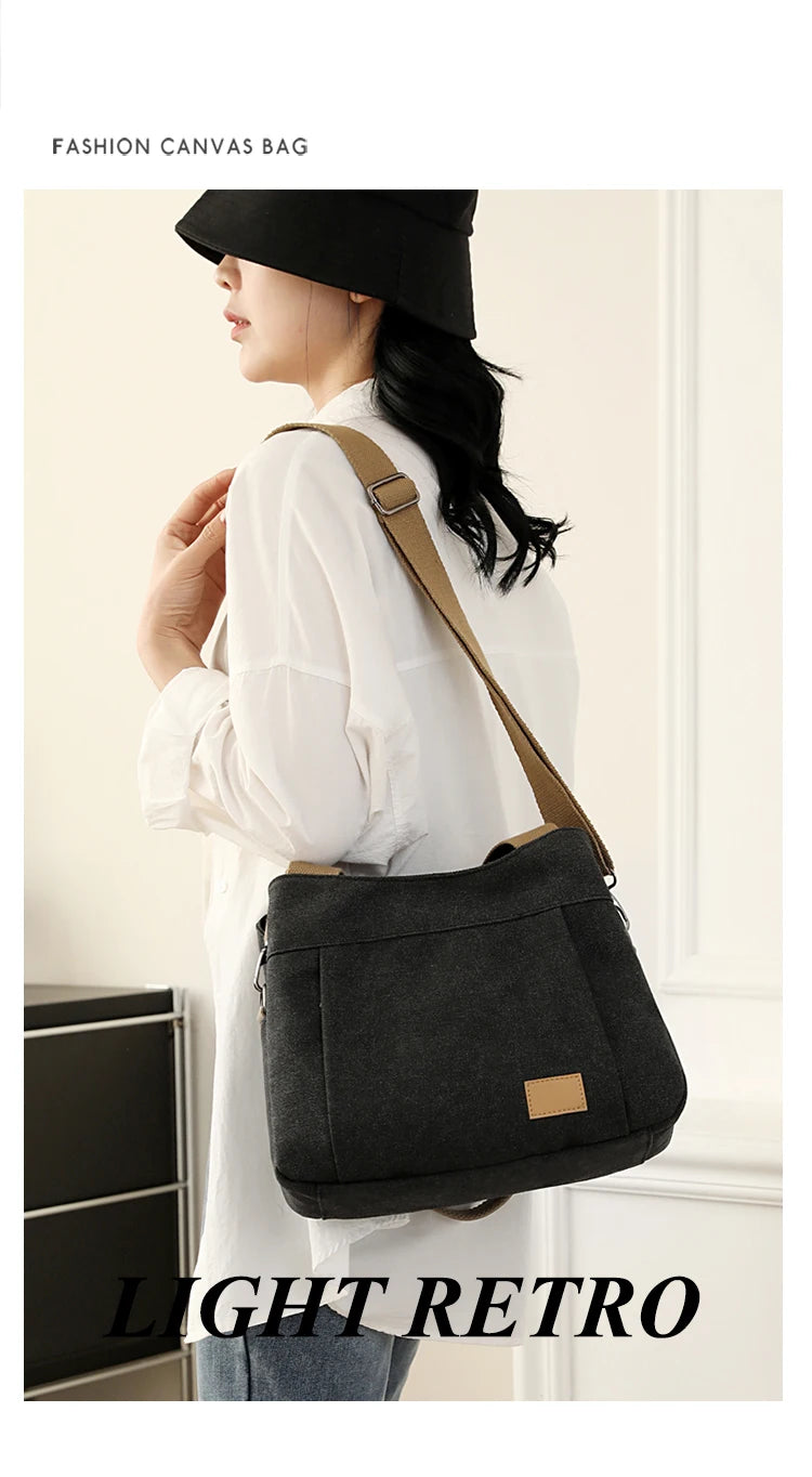 Bolso de Hombro de Lona Retro Bolso Bandolera Casual de Gran Capacidad para Mujer