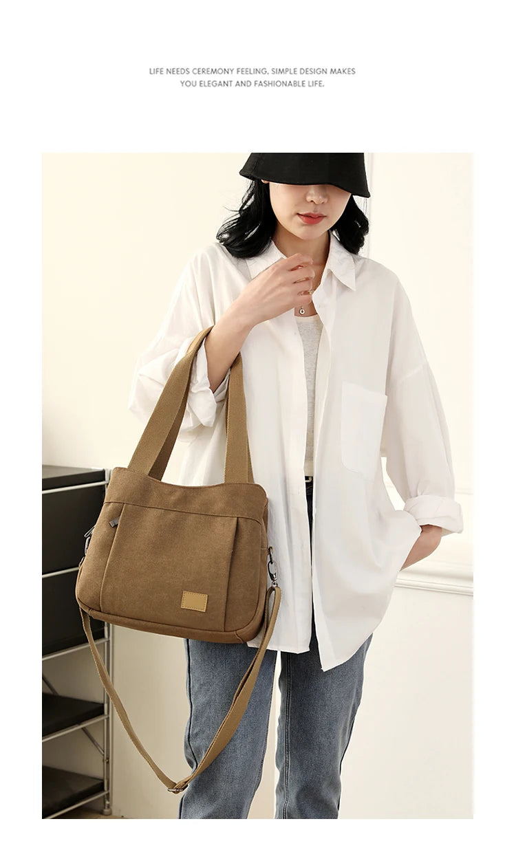 Bolso de Hombro de Lona Retro Bolso Bandolera Casual de Gran Capacidad para Mujer