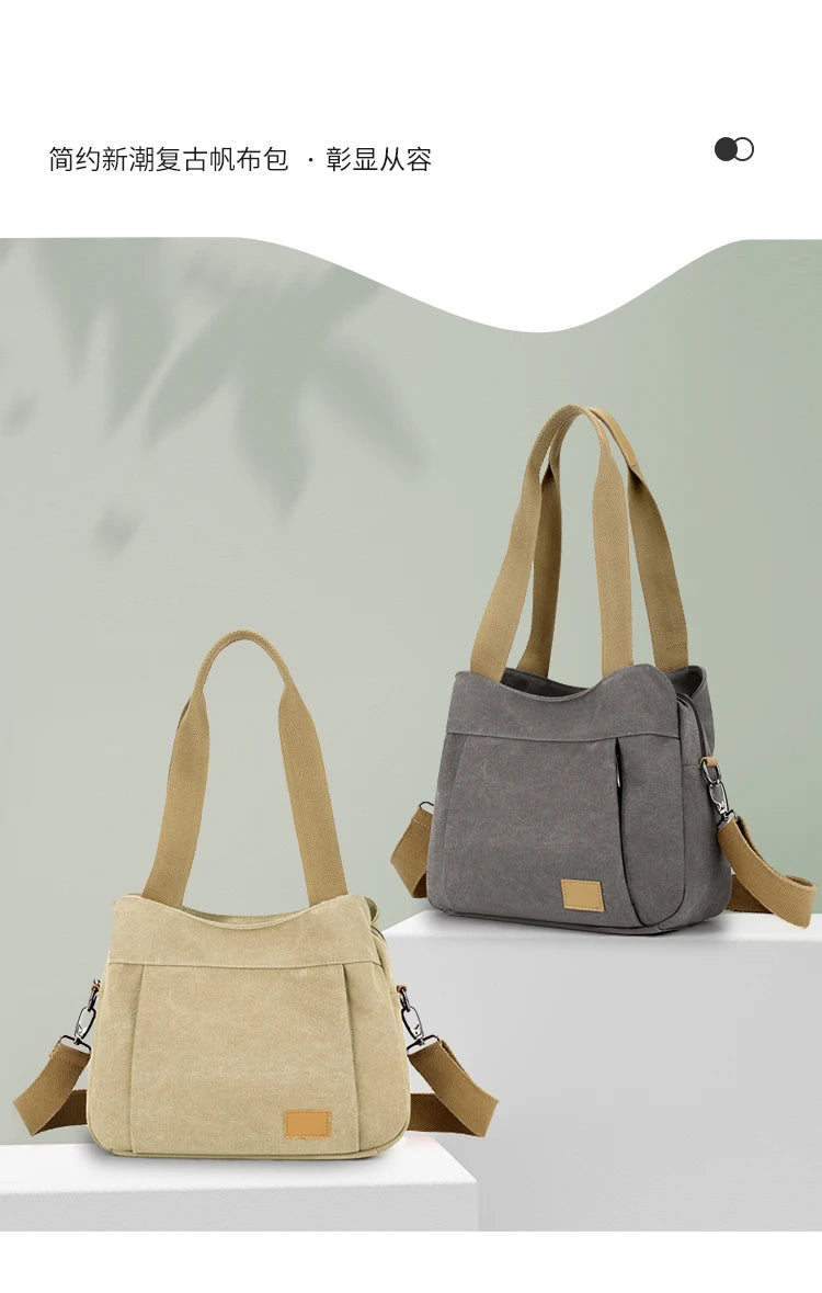 Bolso de Hombro de Lona Retro Bolso Bandolera Casual de Gran Capacidad para Mujer
