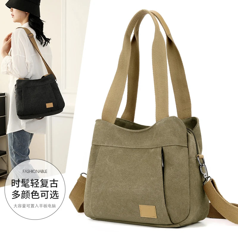 Bolso de Hombro de Lona Retro Bolso Bandolera Casual de Gran Capacidad para Mujer