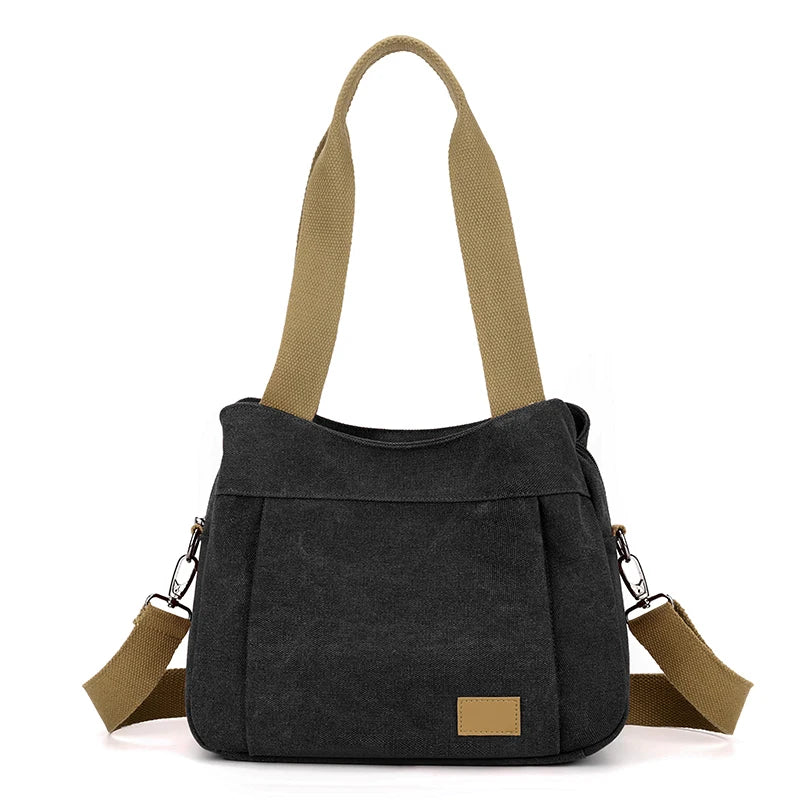 Bolso de Hombro de Lona Retro Bolso Bandolera Casual de Gran Capacidad para Mujer