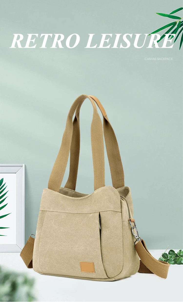 Bolso de Hombro de Lona Retro Bolso Bandolera Casual de Gran Capacidad para Mujer