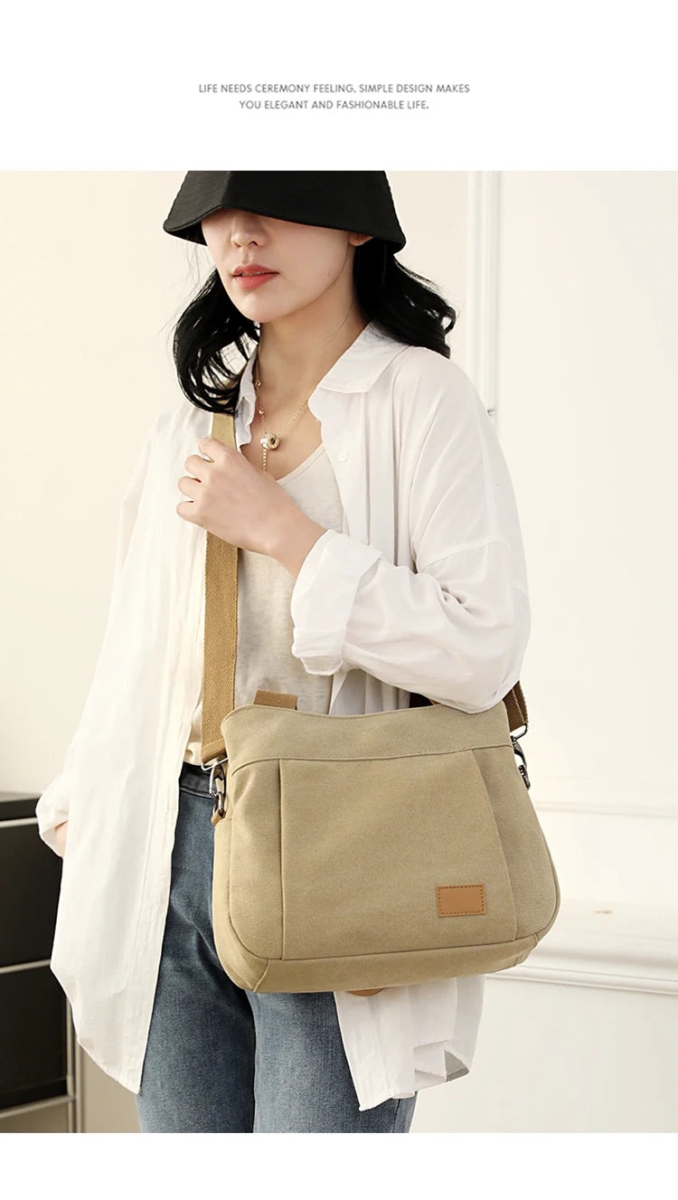 Bolso de Hombro de Lona Retro Bolso Bandolera Casual de Gran Capacidad para Mujer