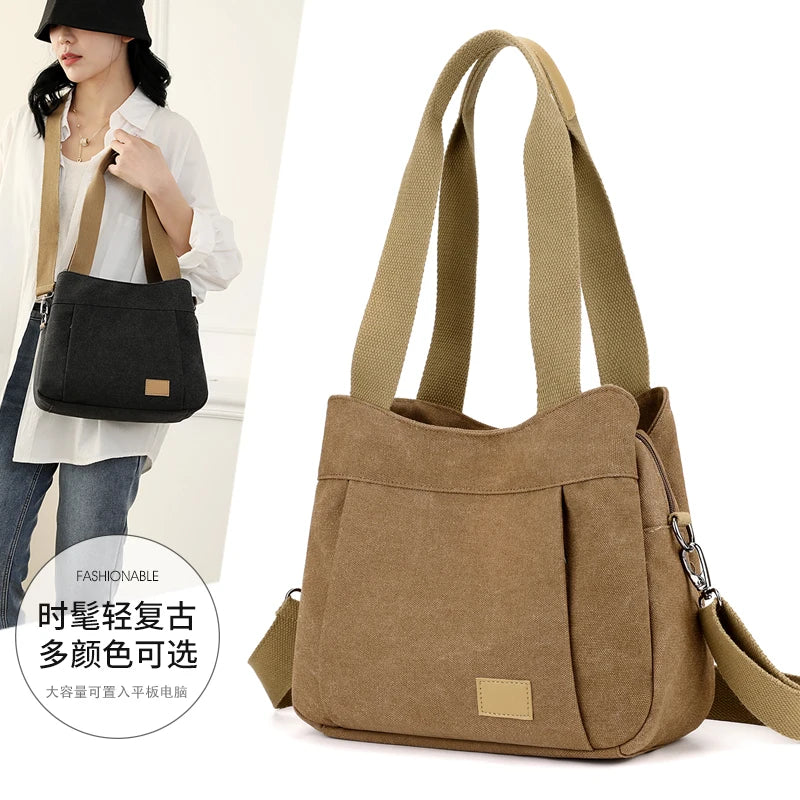 Bolso de Hombro de Lona Retro Bolso Bandolera Casual de Gran Capacidad para Mujer