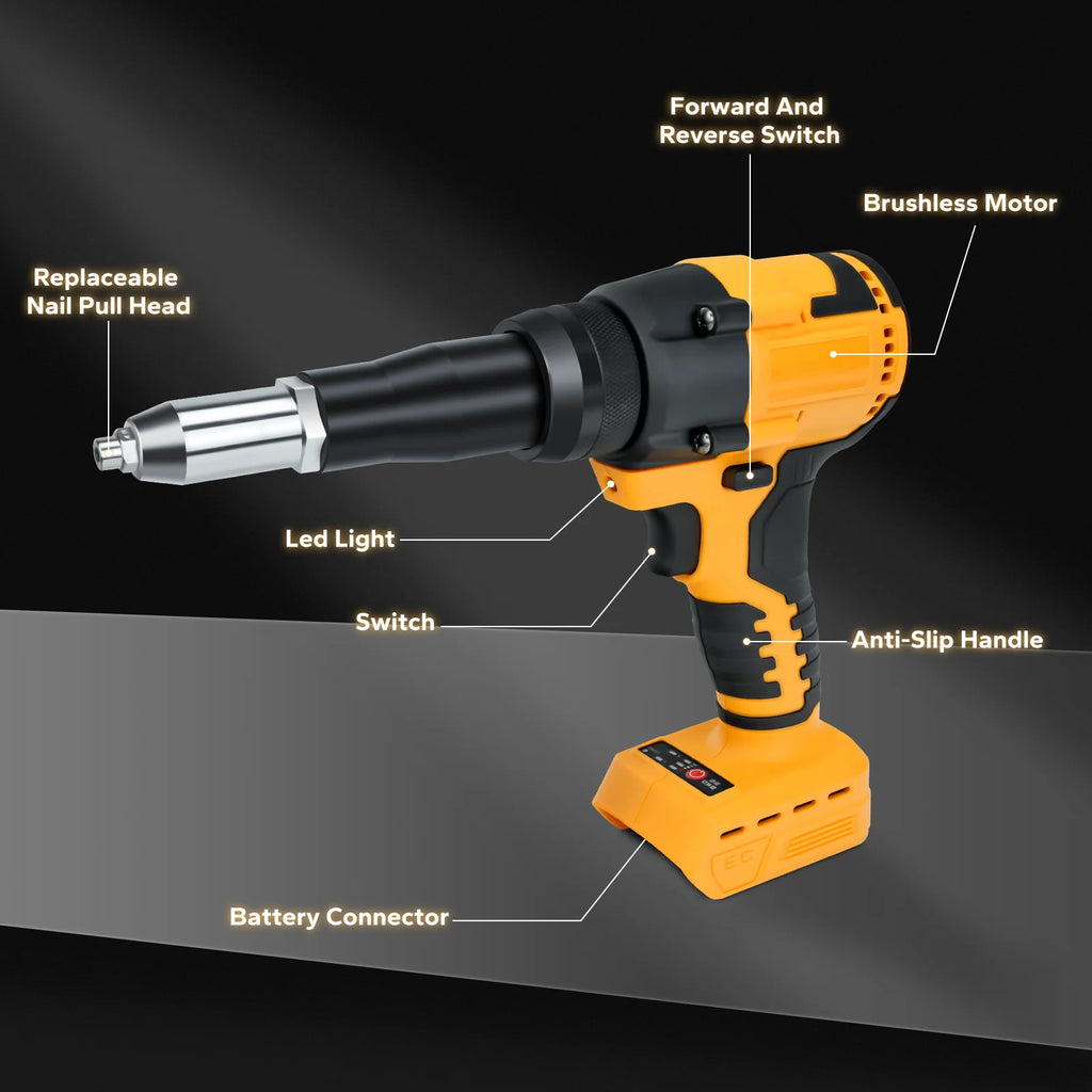 Pistola remachadora inalámbrica sin escobillas, herramienta eléctrica de inserción de taladro para Batería Dewalt de 20V, 2,4-4,8mm, sin batería