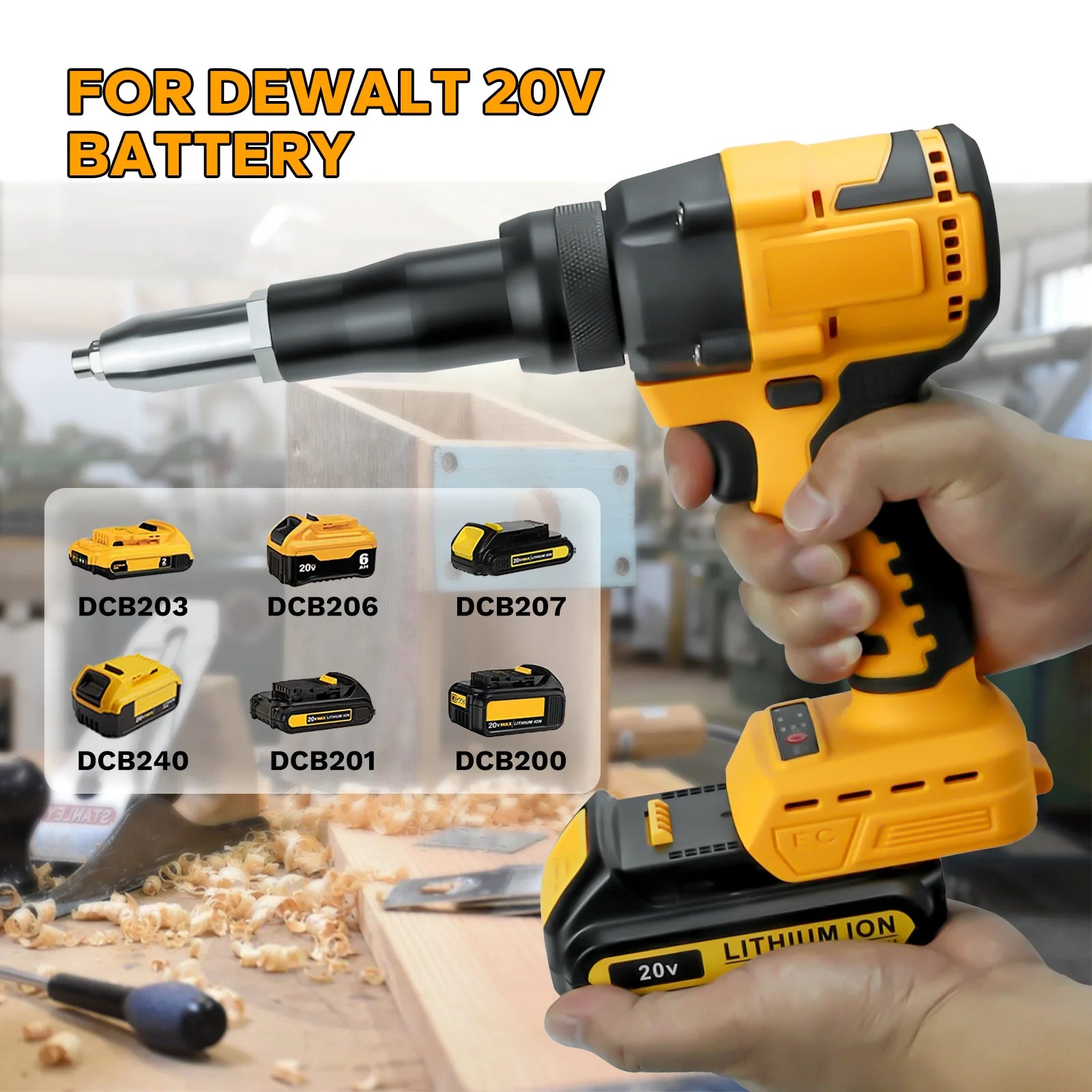 Pistola remachadora inalámbrica sin escobillas, herramienta eléctrica de inserción de taladro para Batería Dewalt de 20V, 2,4-4,8mm, sin batería