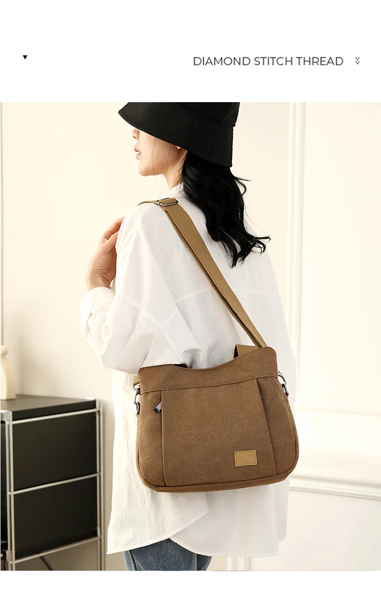 Bolso de Hombro de Lona Retro Bolso Bandolera Casual de Gran Capacidad para Mujer