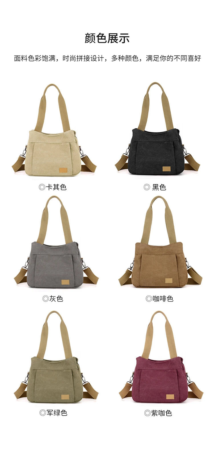Bolso de Hombro de Lona Retro Bolso Bandolera Casual de Gran Capacidad para Mujer