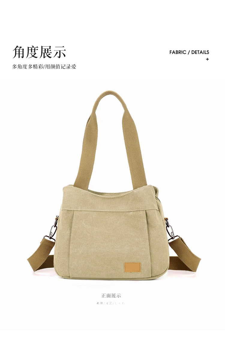 Bolso de Hombro de Lona Retro Bolso Bandolera Casual de Gran Capacidad para Mujer