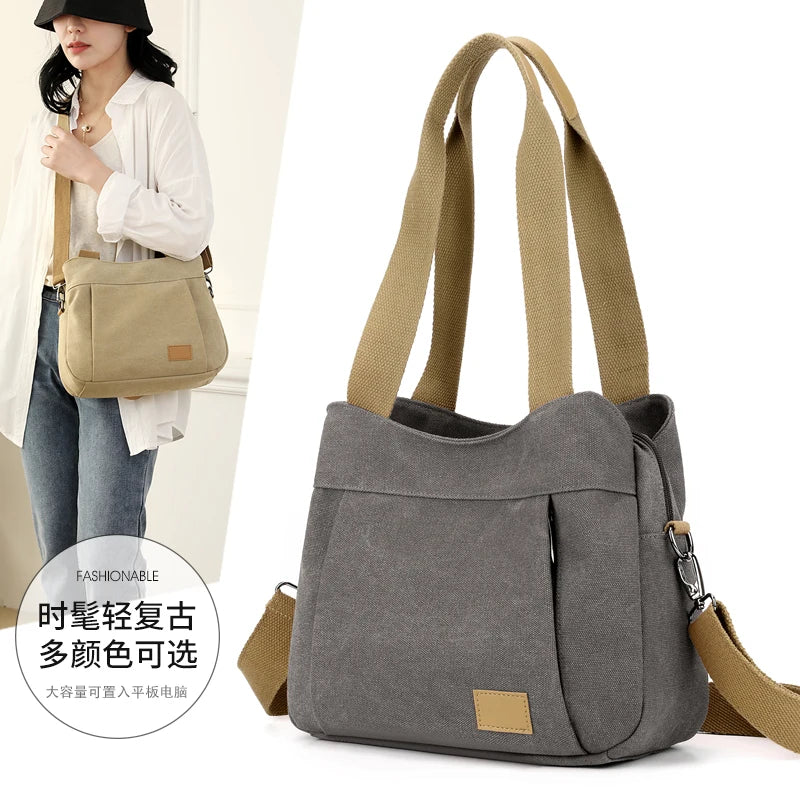 Bolso de Hombro de Lona Retro Bolso Bandolera Casual de Gran Capacidad para Mujer