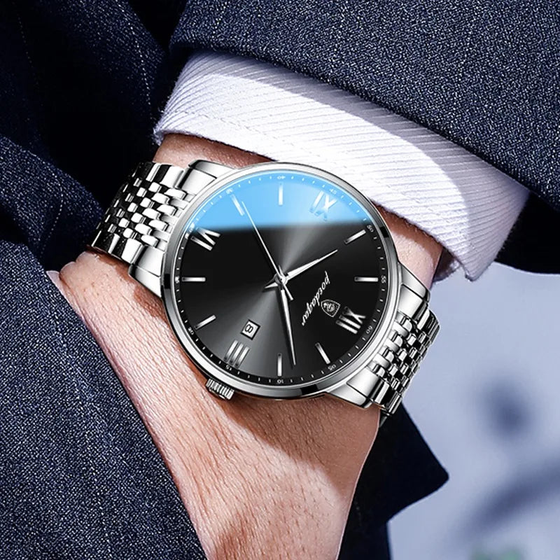 Reloj POEDAGAR de la mejor marca, reloj de acero inoxidable con fecha de negocios para hombre, relojes luminosos resistentes al agua, reloj de pulsera deportivo de cuarzo de lujo para hombre