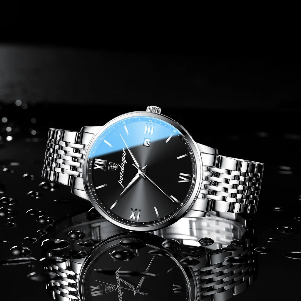 Reloj POEDAGAR de la mejor marca, reloj de acero inoxidable con fecha de negocios para hombre, relojes luminosos resistentes al agua, reloj de pulsera deportivo de cuarzo de lujo para hombre