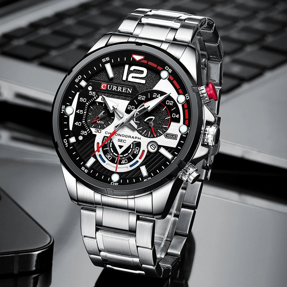 Nuevos relojes CURREN verdes para hombre, relojes de cuarzo de acero inoxidable de lujo de primeras marcas, reloj deportivo con fecha para hombre, reloj de pulsera resistente al agua