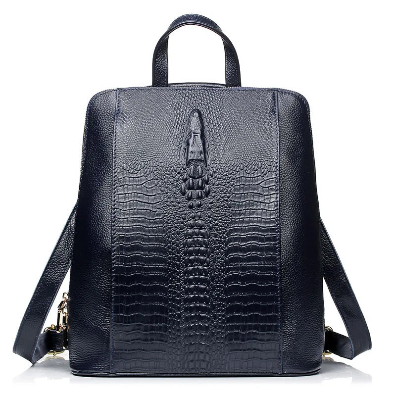 Mochila Zency de piel de cocodrilo para mujer, 100% genuina y natural, para viajes, trabajo, escuela, con compartimento para portátil, equipaje de mano