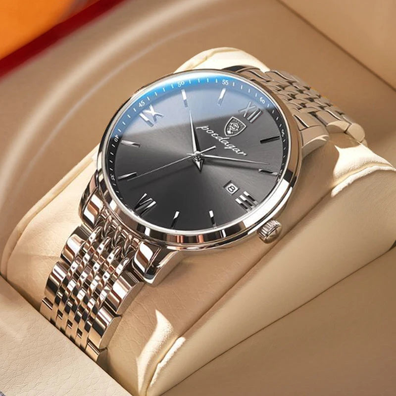 Reloj POEDAGAR de la mejor marca, reloj de acero inoxidable con fecha de negocios para hombre, relojes luminosos resistentes al agua, reloj de pulsera deportivo de cuarzo de lujo para hombre