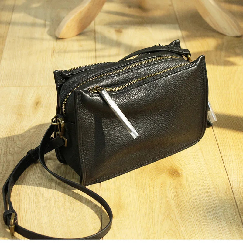 Bolso pequeño de diseñador de marca para mujer, bolsa de hombro con solapa de cuero genuino, informal, con cremallera de tres capas, cruzado