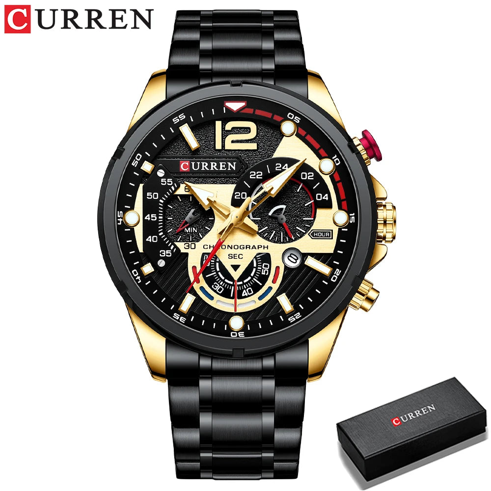 Nuevos relojes CURREN verdes para hombre, relojes de cuarzo de acero inoxidable de lujo de primeras marcas, reloj deportivo con fecha para hombre, reloj de pulsera resistente al agua