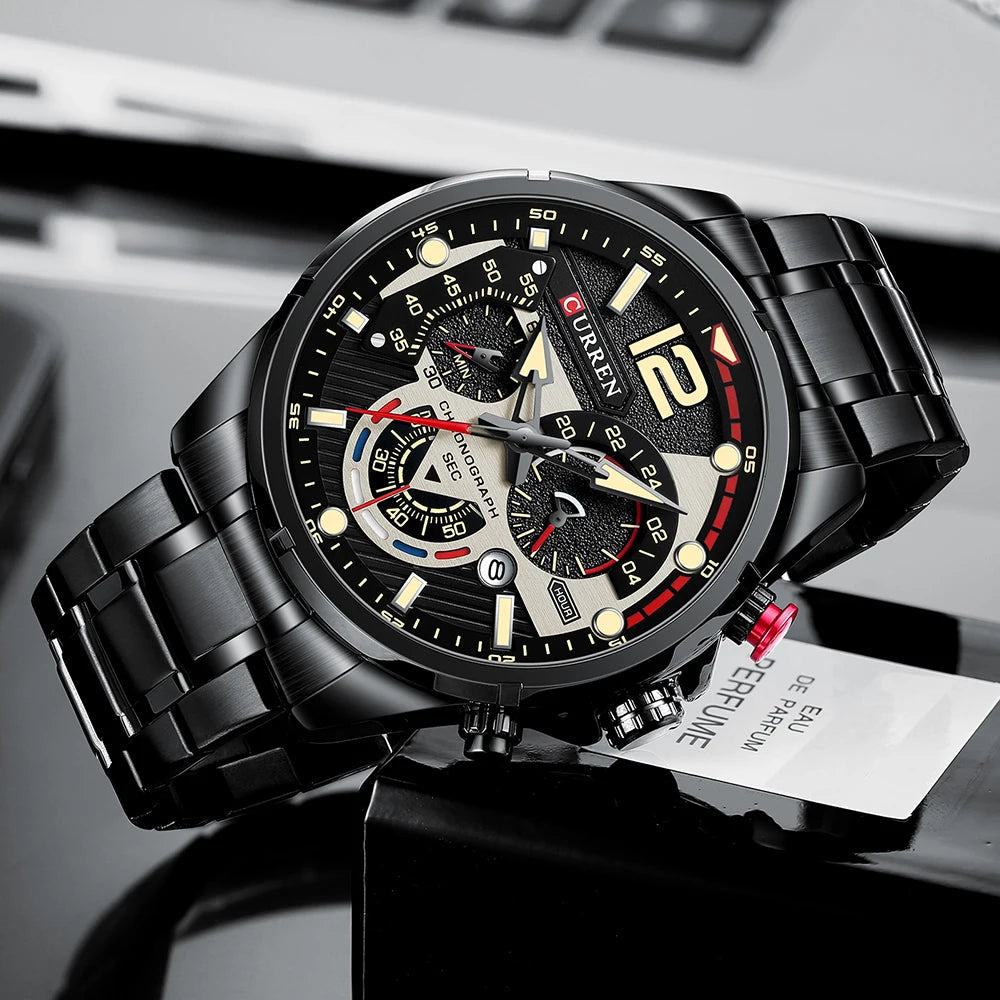 Nuevos relojes CURREN verdes para hombre, relojes de cuarzo de acero inoxidable de lujo de primeras marcas, reloj deportivo con fecha para hombre, reloj de pulsera resistente al agua