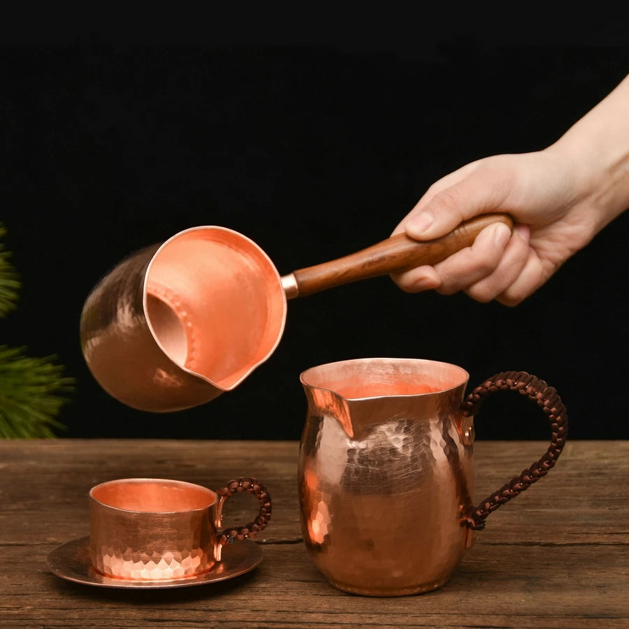 Taza de té de café hecha a mano de cobre puro, cafetera árabe griega turca para Barista