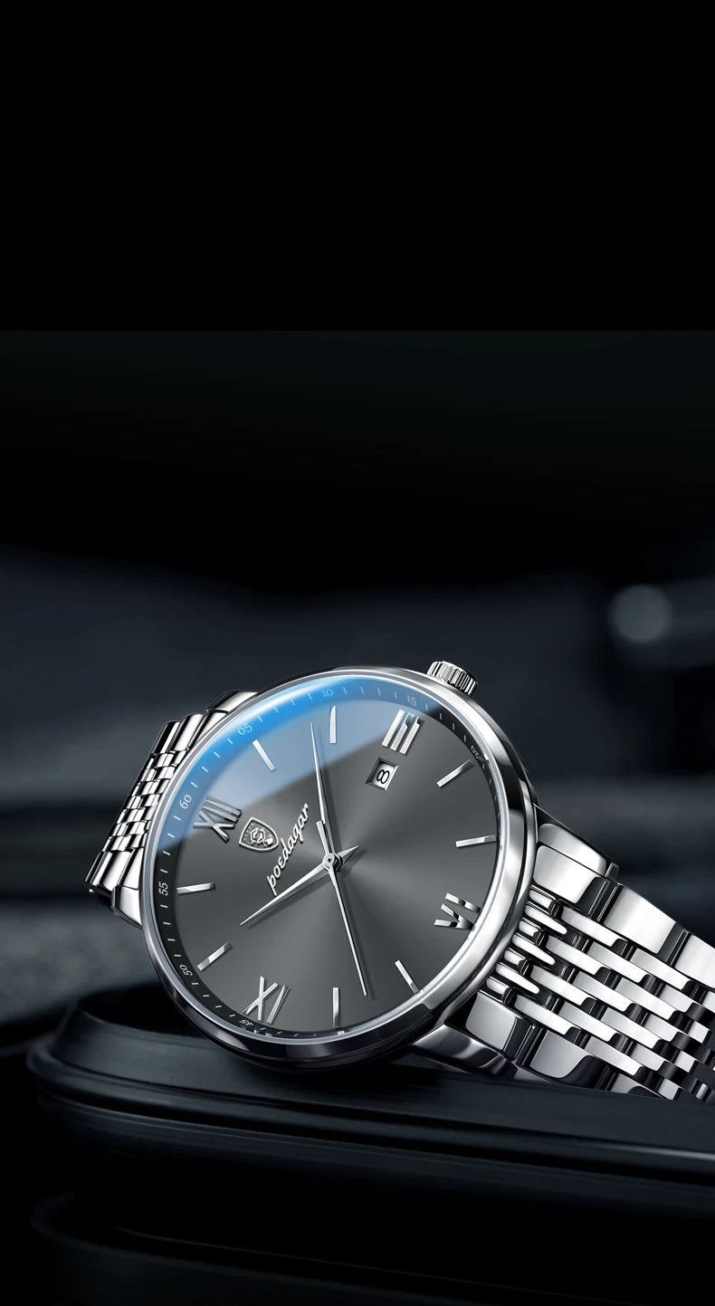 Reloj POEDAGAR de la mejor marca, reloj de acero inoxidable con fecha de negocios para hombre, relojes luminosos resistentes al agua, reloj de pulsera deportivo de cuarzo de lujo para hombre