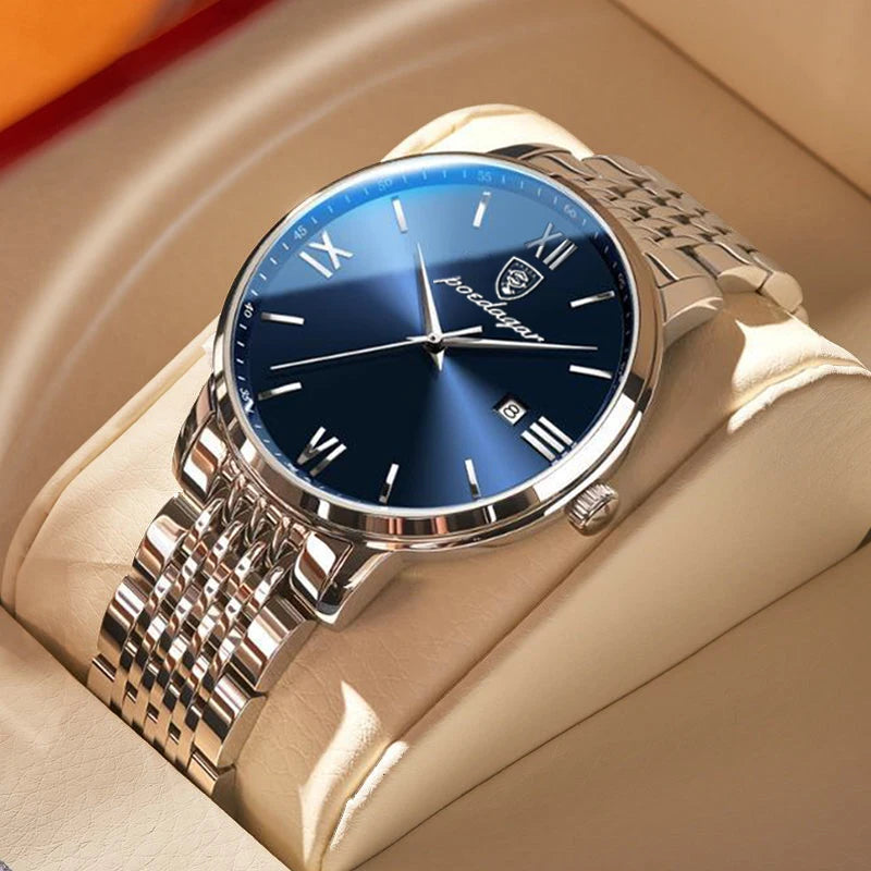 Reloj POEDAGAR de la mejor marca, reloj de acero inoxidable con fecha de negocios para hombre, relojes luminosos resistentes al agua, reloj de pulsera deportivo de cuarzo de lujo para hombre