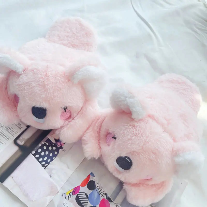 Lindas zapatillas de felpa de animales de dibujos animados de Koala rosa y gris, pantuflas cálidas de invierno para mujer para el hogar