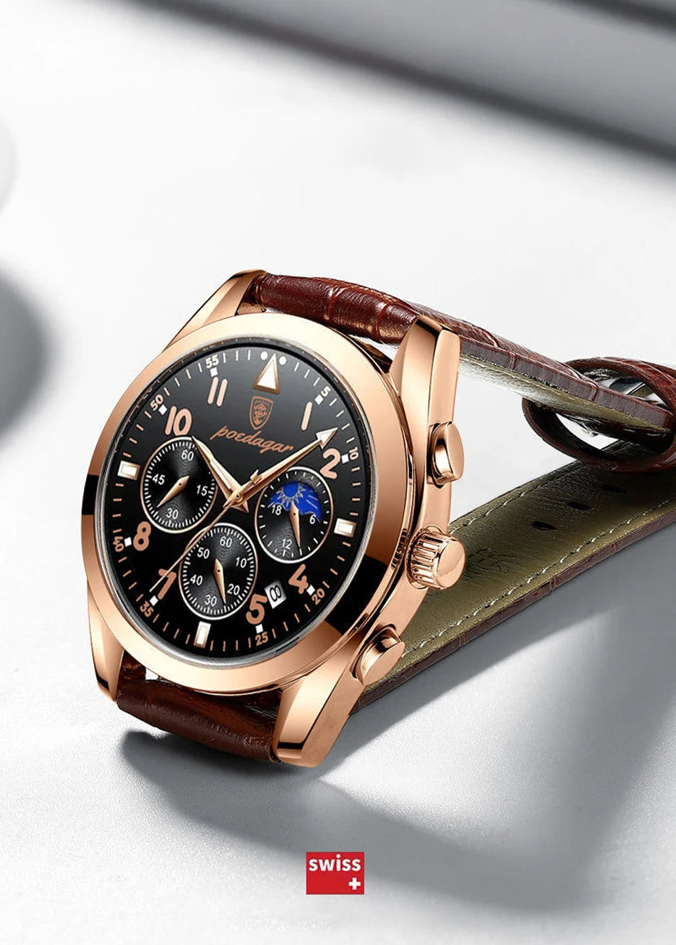 POEDAGAR-relojes para hombre, de cuero de moda, resistente al agua, parte superior luminosa, de lujo, de cuarzo, Masculino, 2021