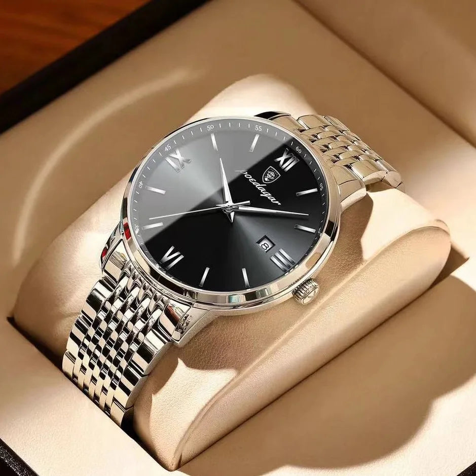 Reloj POEDAGAR de la mejor marca, reloj de acero inoxidable con fecha de negocios para hombre, relojes luminosos resistentes al agua, reloj de pulsera deportivo de cuarzo de lujo para hombre