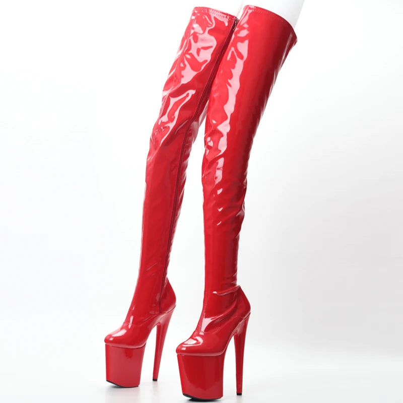 Jialuowei-Botas altas hasta el muslo de PVC para mujer, zapatos de tacón alto eróticos con plataforma sobre la rodilla, cremallera en la entrepierna, Sexy, punta estrecha, 2018