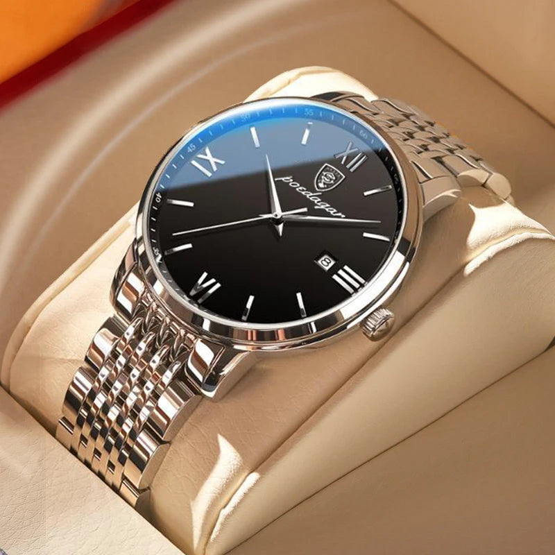Reloj POEDAGAR de la mejor marca, reloj de acero inoxidable con fecha de negocios para hombre, relojes luminosos resistentes al agua, reloj de pulsera deportivo de cuarzo de lujo para hombre
