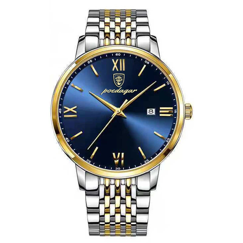 Reloj POEDAGAR de la mejor marca, reloj de acero inoxidable con fecha de negocios para hombre, relojes luminosos resistentes al agua, reloj de pulsera deportivo de cuarzo de lujo para hombre