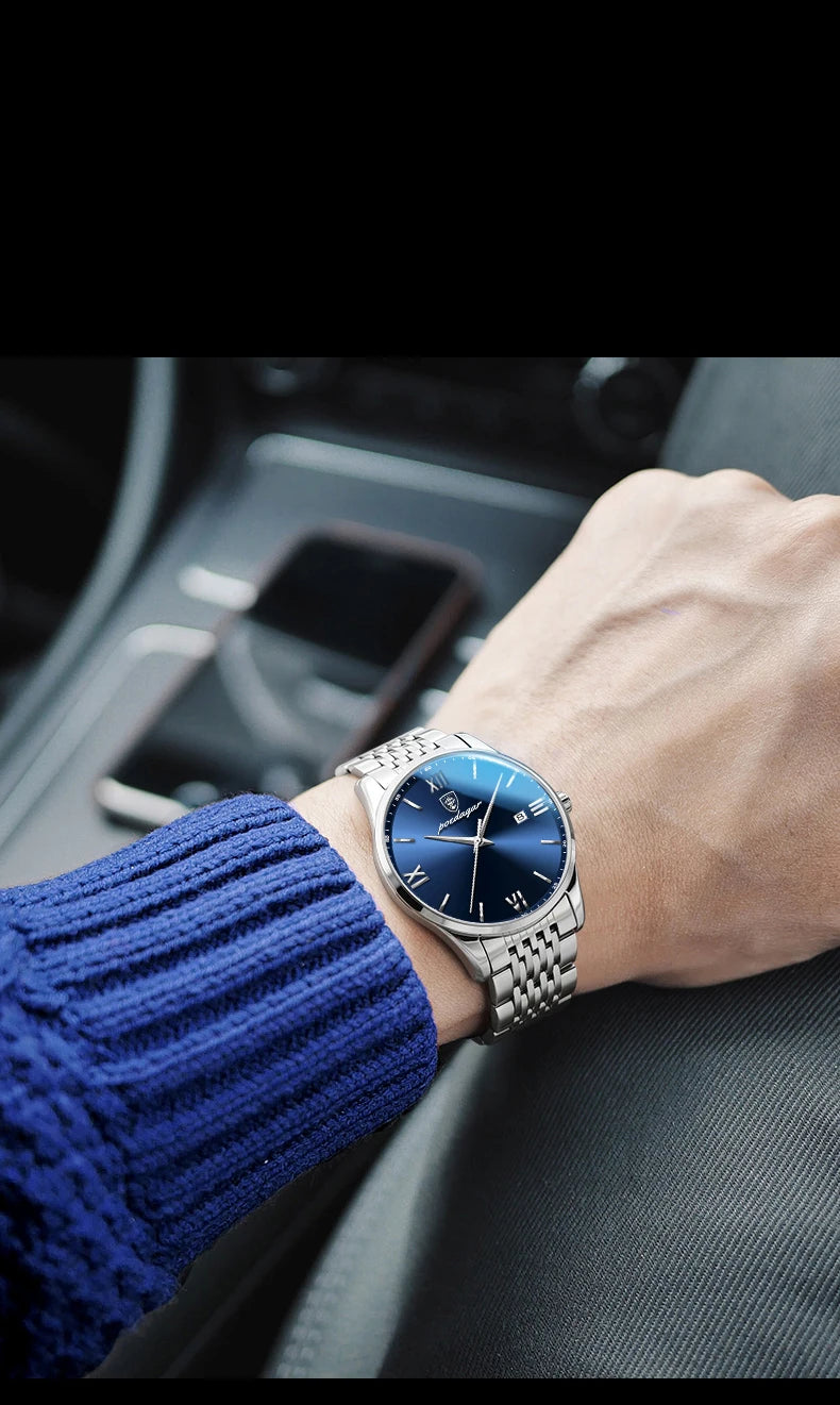 Reloj POEDAGAR de la mejor marca, reloj de acero inoxidable con fecha de negocios para hombre, relojes luminosos resistentes al agua, reloj de pulsera deportivo de cuarzo de lujo para hombre