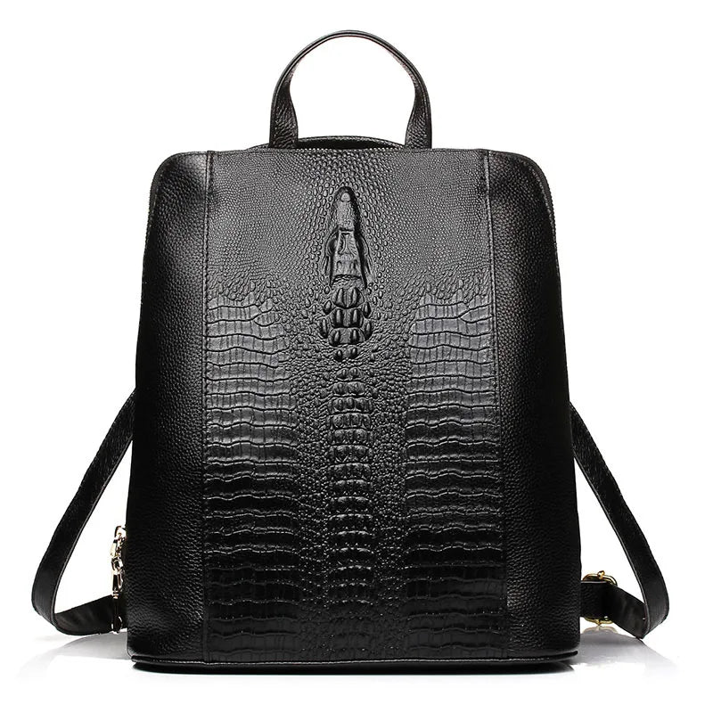 Mochila Zency de piel de cocodrilo para mujer, 100% genuina y natural, para viajes, trabajo, escuela, con compartimento para portátil, equipaje de mano