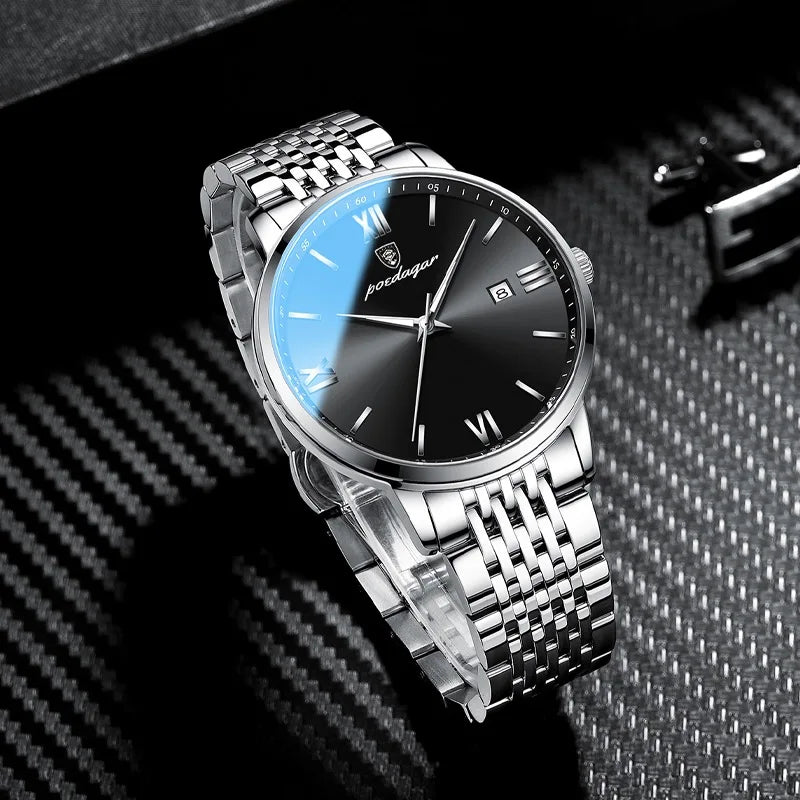 Reloj POEDAGAR de la mejor marca, reloj de acero inoxidable con fecha de negocios para hombre, relojes luminosos resistentes al agua, reloj de pulsera deportivo de cuarzo de lujo para hombre