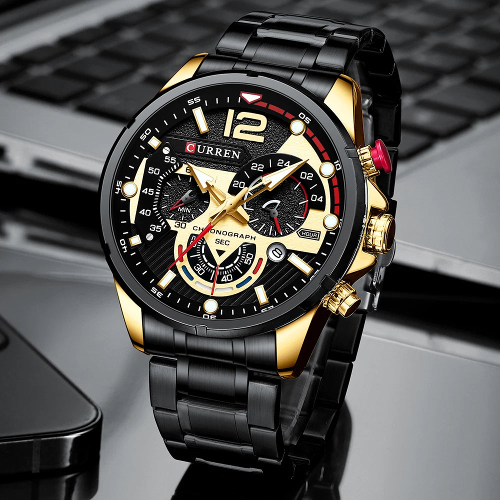 Nuevos relojes CURREN verdes para hombre, relojes de cuarzo de acero inoxidable de lujo de primeras marcas, reloj deportivo con fecha para hombre, reloj de pulsera resistente al agua
