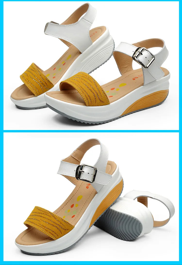 WOIZGIC, zapatos de mujer de cuero genuino, sandalias de plataforma, tacones altos, chanclas de playa frescas de verano 35-40 CDBY-5531