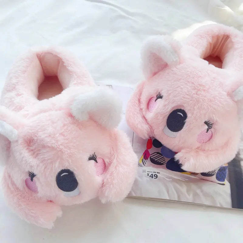 Lindas zapatillas de felpa de animales de dibujos animados de Koala rosa y gris, pantuflas cálidas de invierno para mujer para el hogar