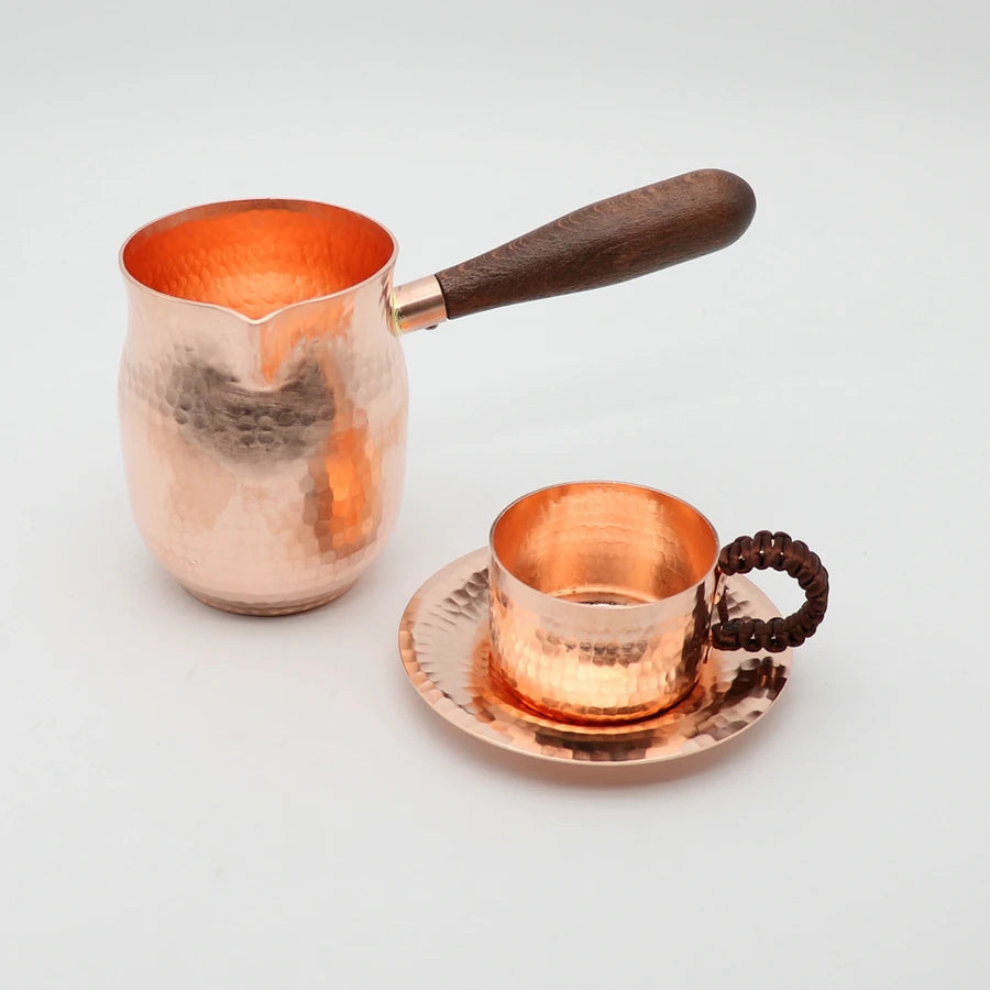 Taza de té de café hecha a mano de cobre puro, cafetera árabe griega turca para Barista