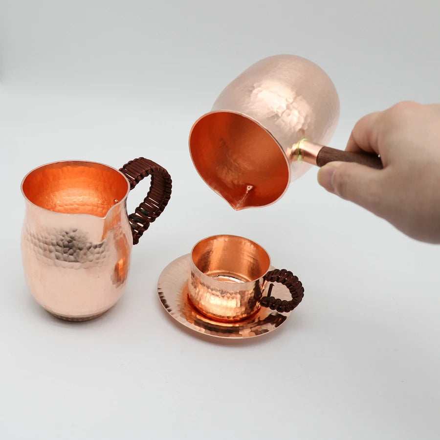 Taza de té de café hecha a mano de cobre puro, cafetera árabe griega turca para Barista