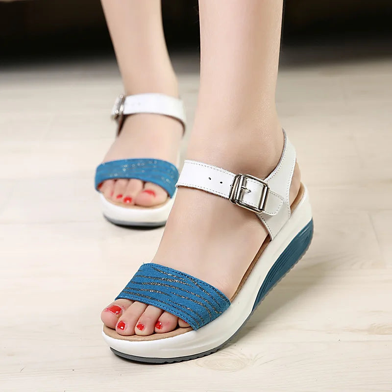 WOIZGIC, zapatos de mujer de cuero genuino, sandalias de plataforma, tacones altos, chanclas de playa frescas de verano 35-40 CDBY-5531