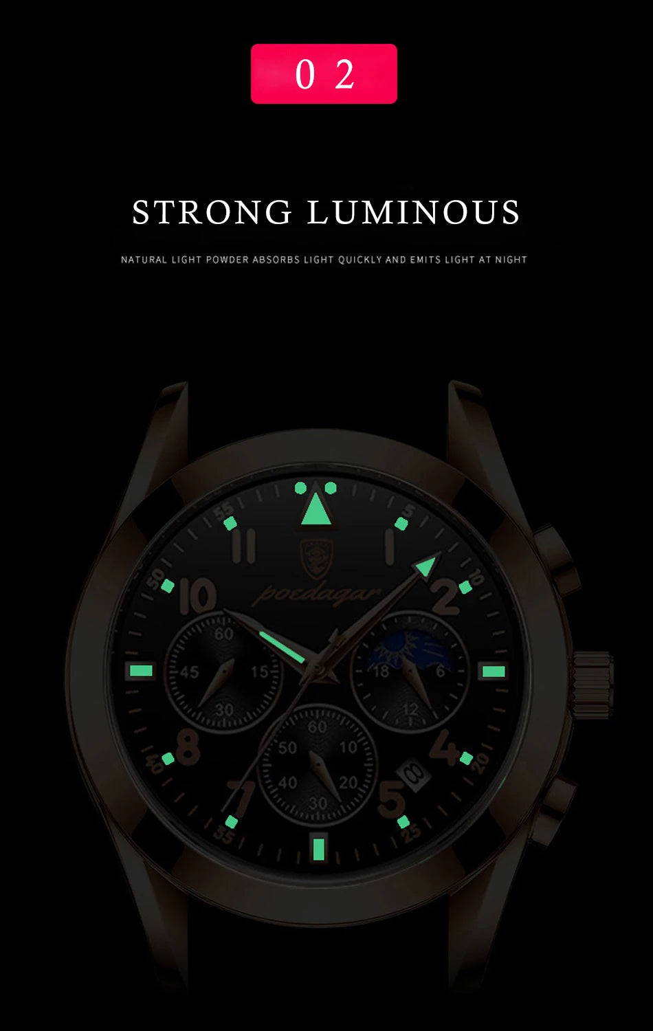 POEDAGAR-relojes para hombre, de cuero de moda, resistente al agua, parte superior luminosa, de lujo, de cuarzo, Masculino, 2021