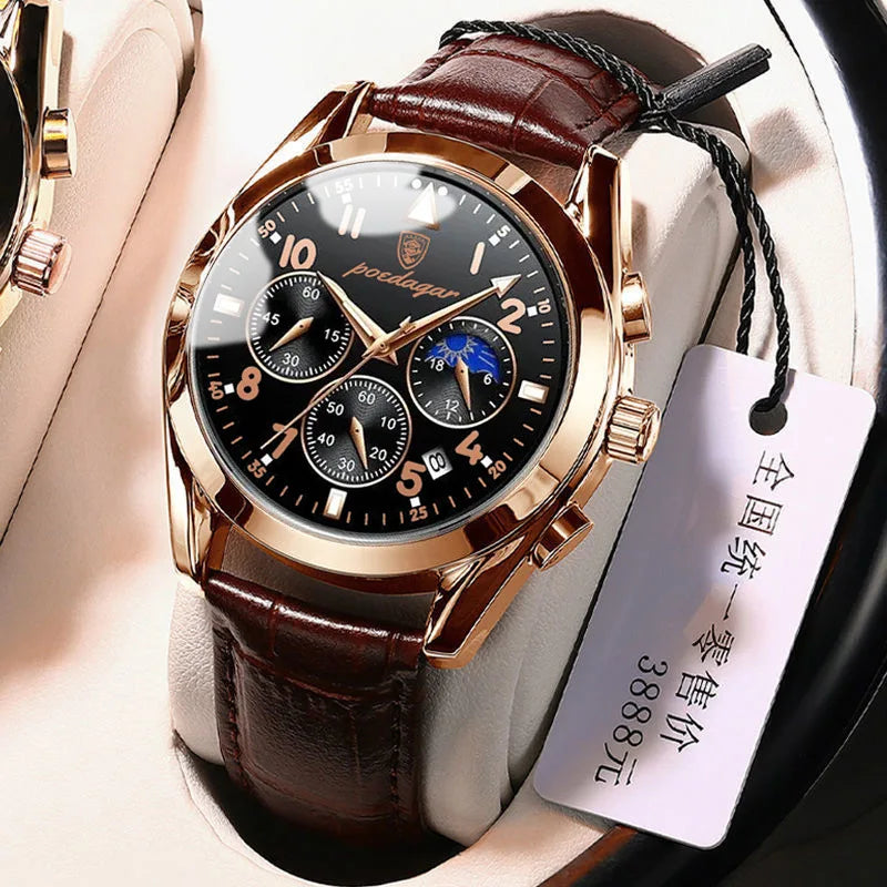 POEDAGAR-relojes para hombre, de cuero de moda, resistente al agua, parte superior luminosa, de lujo, de cuarzo, Masculino, 2021