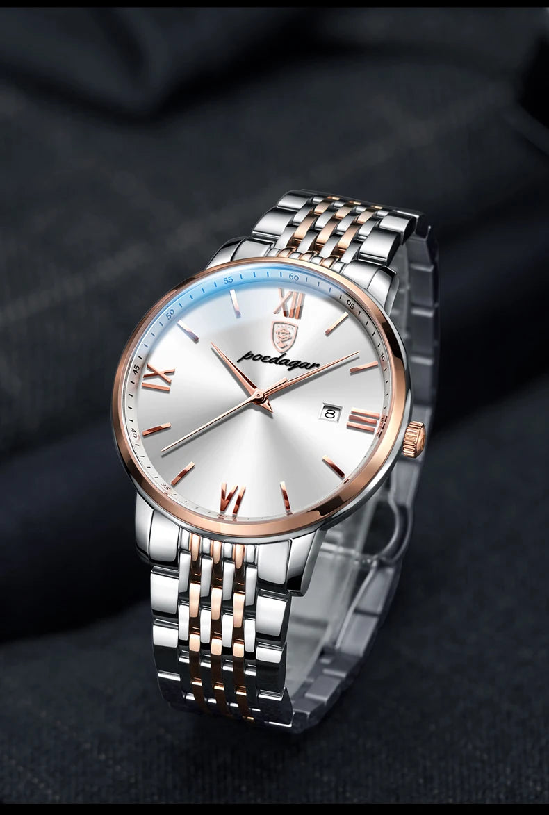 Reloj POEDAGAR de la mejor marca, reloj de acero inoxidable con fecha de negocios para hombre, relojes luminosos resistentes al agua, reloj de pulsera deportivo de cuarzo de lujo para hombre