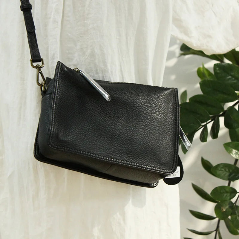 Bolso pequeño de diseñador de marca para mujer, bolsa de hombro con solapa de cuero genuino, informal, con cremallera de tres capas, cruzado