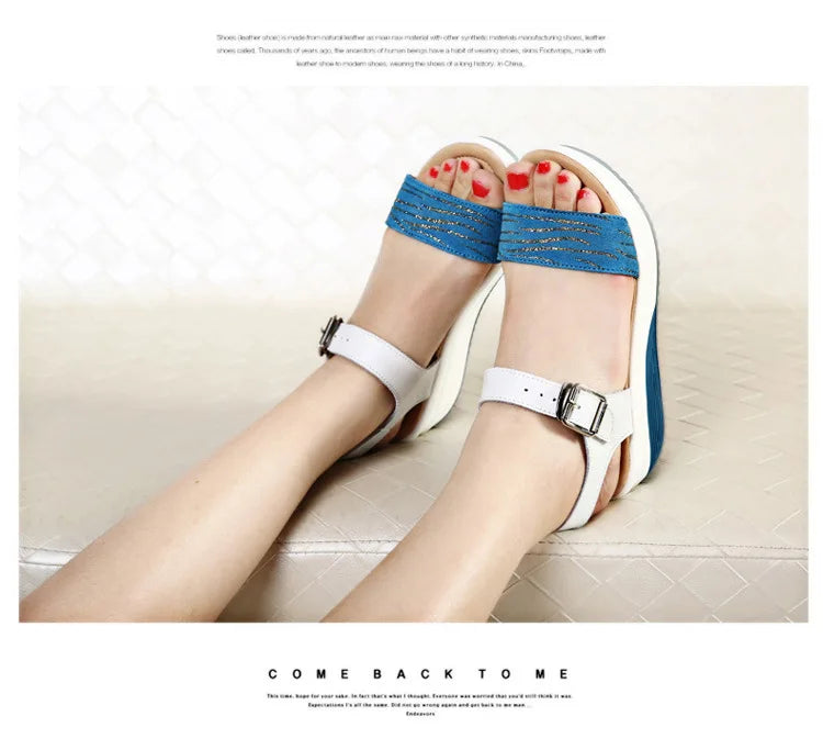 WOIZGIC, zapatos de mujer de cuero genuino, sandalias de plataforma, tacones altos, chanclas de playa frescas de verano 35-40 CDBY-5531